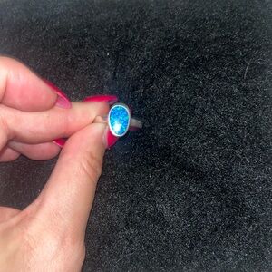 Oval Blue Opal Sterling Ring